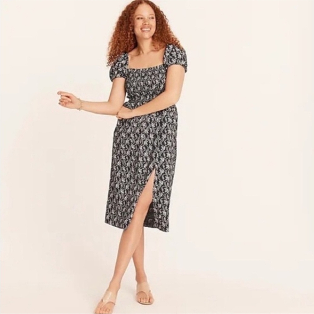 J. Crew Short Sleeve Smocked Dress Navy Starry‎ Swirl Size S